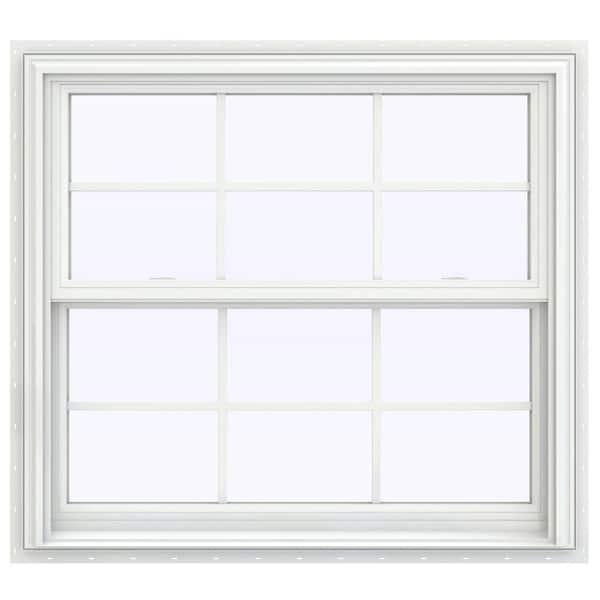 JELD-WEN 39.5 in. x 40.5 in. V-2500 Series White Vinyl Double Hung Window with Colonial Grids/Grilles