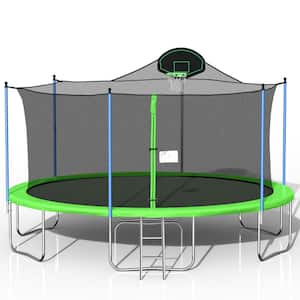 Anky 16 ft. Green Metal Trampolines with Basketball Hoop, Ladder and Safety Enclosure Net