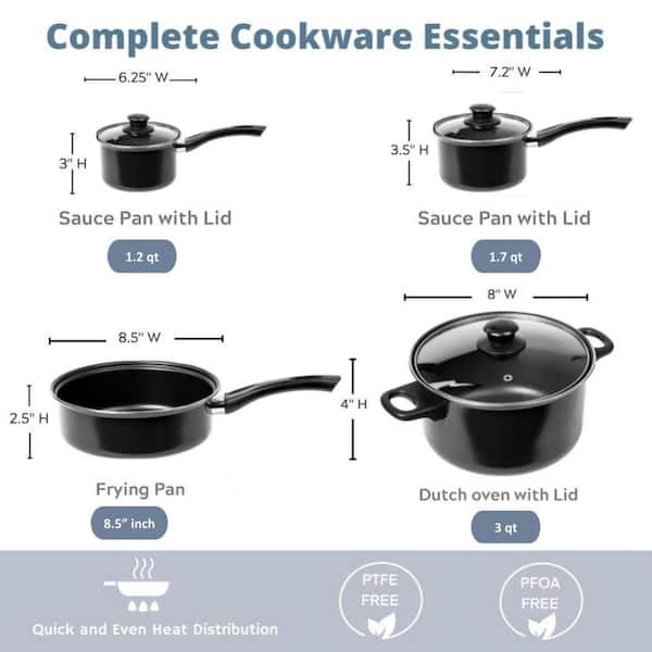 Non Stick Cooking Pots and Pans & Lids 7 Pieces Cookware Set Nonstick Sets  USA