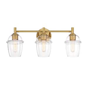 Summer Jazz 24 in. 3-Light Brushed Gold Vanity Light with Clear Glass Shades for Bathrooms