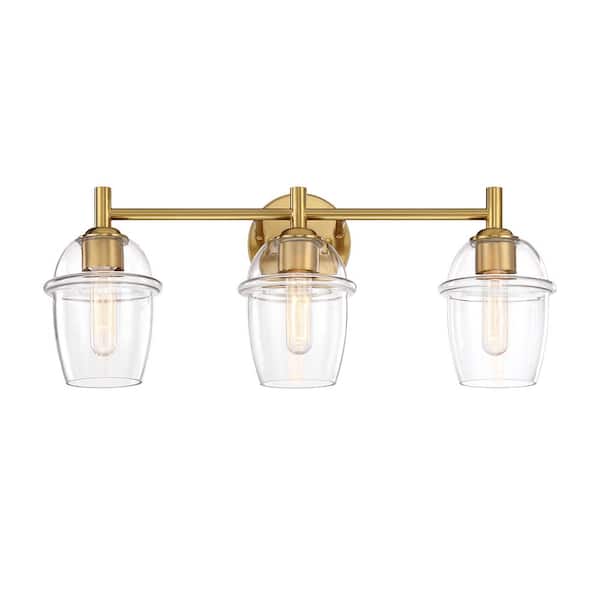 Summer Jazz 24 in. 3-Light Brushed Gold Transitional Vanity Light with Clear Glass Shades