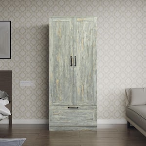 Gray High Wardrobe Armoire 2 Doors and Hanging Rod Storage Cabinet for Bedroom (29.5 in. W x 21.6 in. D x 70.9 in. H)