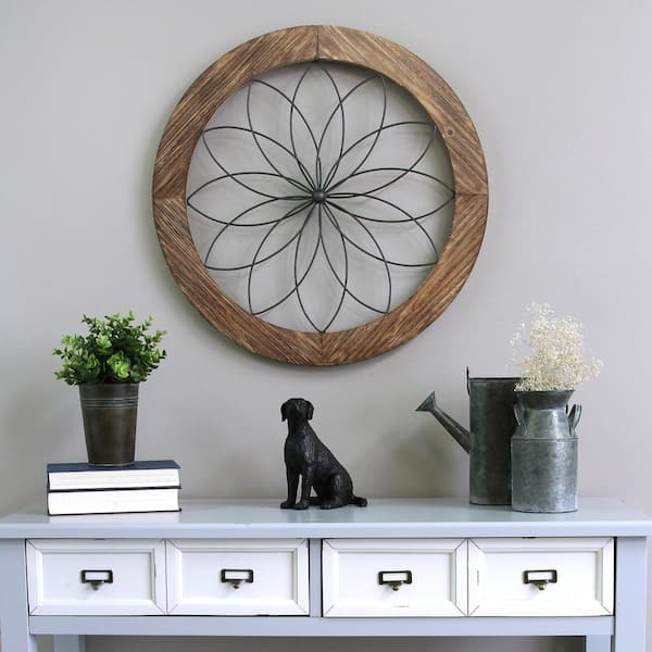 Stratton Home Decor Round Wood And Metal Medallion Wall Dcor S11570 - Stratton Home Decor Flower Metal And Wood Art Deco Wall
