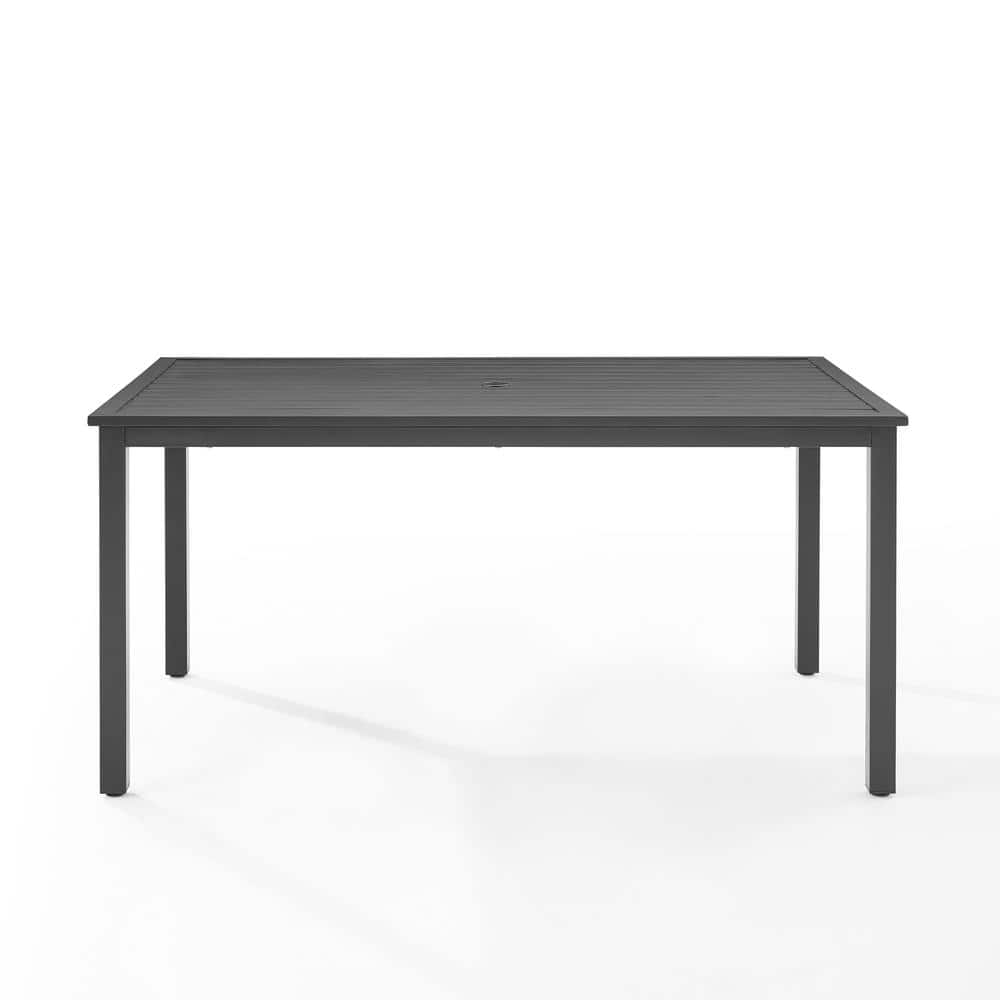 Gray Matte Steel Rectangular Outdoor Dining Table with Umbrella Hole