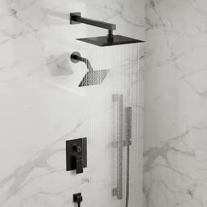 3 in. 1 square, Showers with Valve 3-Spray Dual Wall Mount 10 in. Fixed and Handheld Shower Head 2.5 GPM in Matte Black