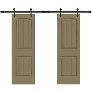 36 in. x 80 in. Camber Top in Olive Green Stained Composite MDF Split Sliding Barn Door with Hardware Kit