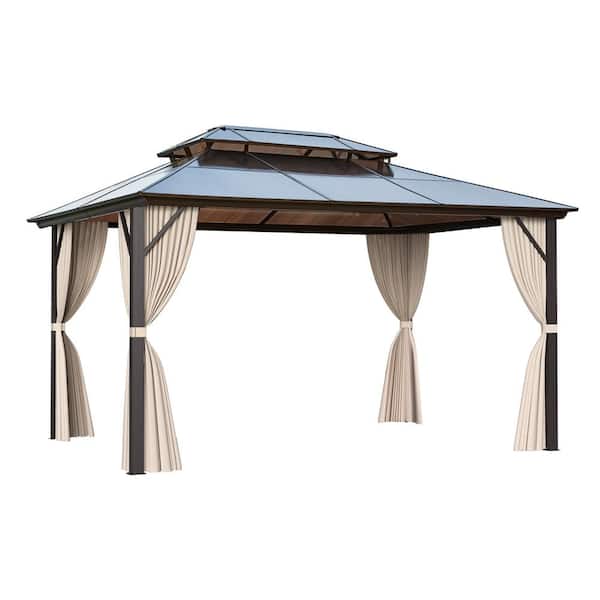 HOMMOW 10 ft. x 13 ft. Outdoor Polycarbonate Double Roof Sun Panel Hardtop Gazebo