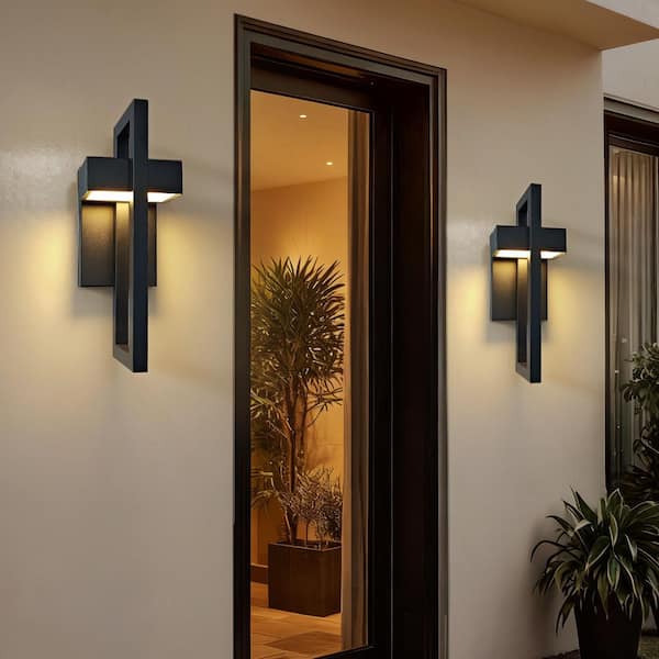 1-Light Matte Black LED Outdoor/ Indoor Wall Sconce Adjustable 5 Color Temperature (2-Pack)