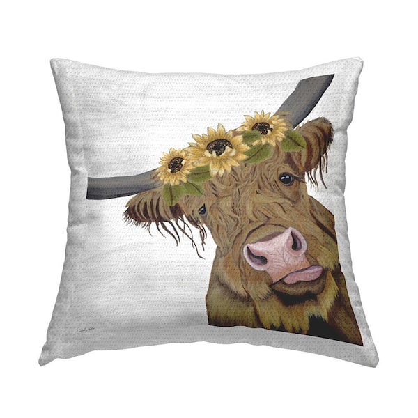 Stupell Industries Farm Cattle Sunflower Blooms Brown Square Outdoor Throw Pillow