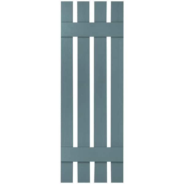 Ekena Millwork 16-1/4 in. x 43 in. Lifetime Vinyl Custom Four Board Spaced Board and Batten Shutters Pair Wedgewood Blue