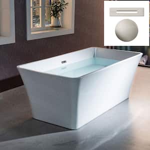 Princeton 67 in. Acrylic FlatBottom Rectange Bathtub with Brushed Nickel Overflow and Drain Included in White