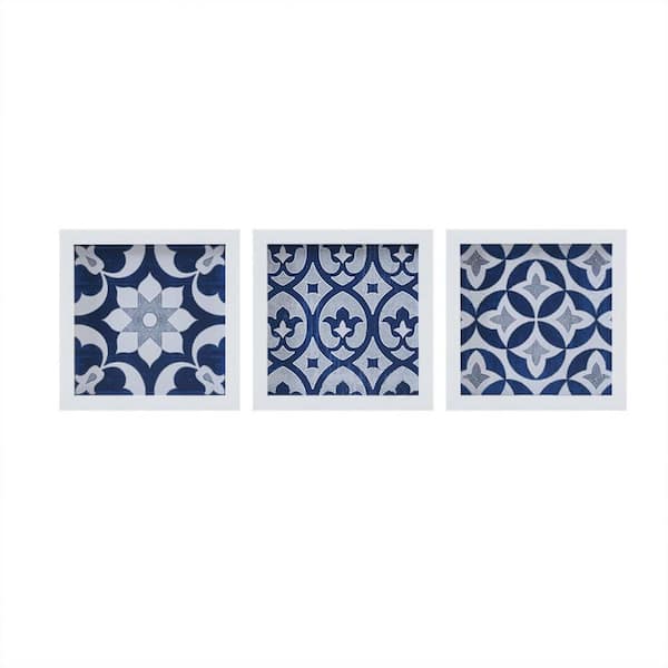 Miscool Anky 3-Piece Framed Art Print 13.75 in. x 13.75 in. Distressed Navy Blue Medallion Wall Art Set
