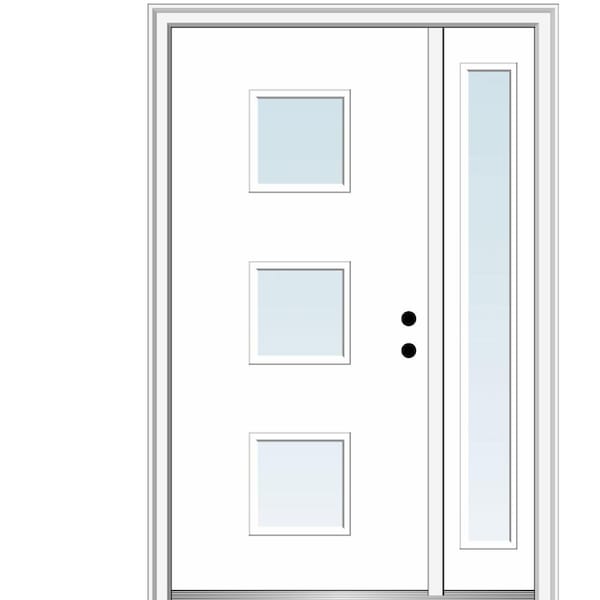 MMI DOOR Aveline 48 in. x 80 in. Left-Hand Inswing 3-Lite Clear Low-E Primed Fiberglass Prehung Front Door on 6-9/16 in. Frame