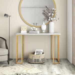 Pasadina 47.25 in. Gold Coating and White Rectangle Faux Marble Console Table