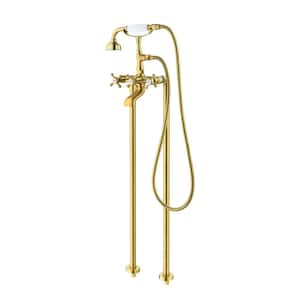 force 3-Handle Claw Foot Tub Faucet with Handshower in Brushed Gold