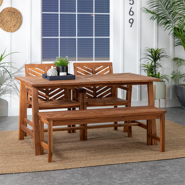 Walker Edison Furniture Company Brown 4-Piece Acacia Wood Boho Rectangle Table Outdoor Dining Set