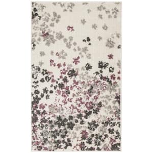 Adirondack Ivory/Purple Doormat 3 ft. x 4 ft. Floral Speckled Area Rug