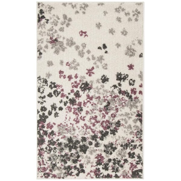 SAFAVIEH Adirondack Ivory/Purple Doormat 3 ft. x 4 ft. Floral Speckled Area Rug