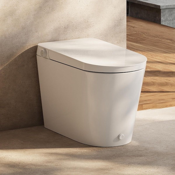 1-Piece 1.22 GPF Single Flush Non Electric Elongated Bidet Toilet in White, w/ Auto Flush and Foot Flush, Seat Included