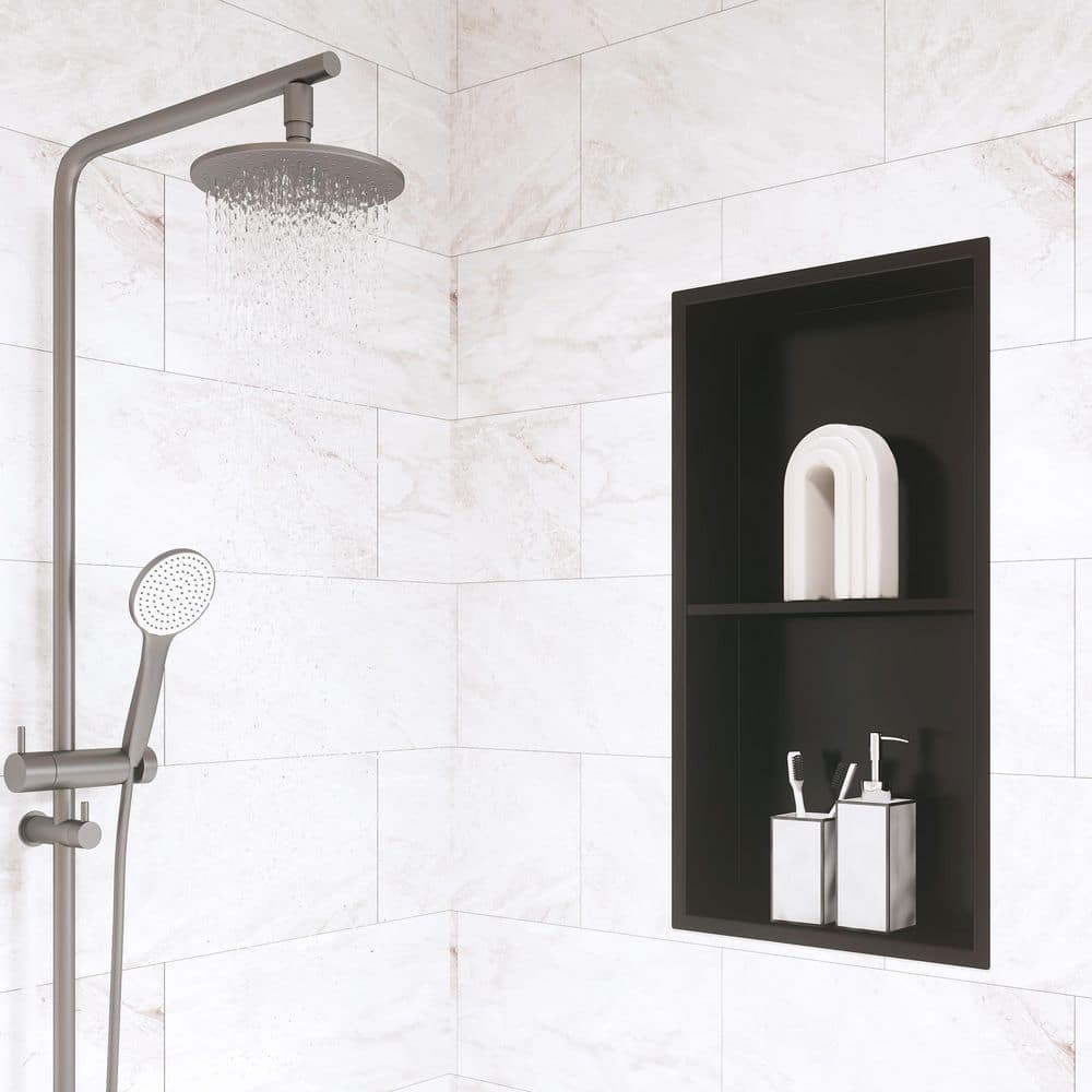 Matte Black Stainless Steel Double Shelf Recessed Shower Niche