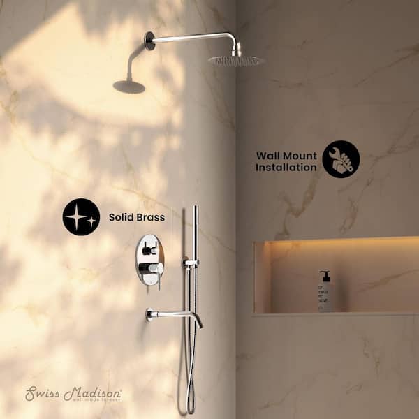 Ivy 1.8 GPM 1-Spray Pattern 8 in. Wall Mount Fixed Shower Head with Hand Sprayer and Tub Filler in Polished Chrome