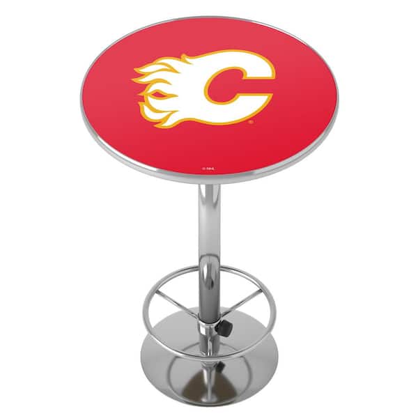 Unbranded Calgary Flames Vintage 27 in. Chrome Round Table Top with Adjustable Foot Rest