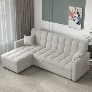 81.9 in. W Light Gray Cotton Queen Size Reversible Pull out Sleeper 4 Seats Sectional Storage Sofa Bed