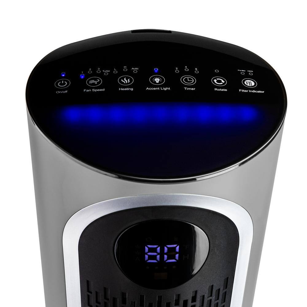 Gray HEPA Air Purifier and Heater with Remote Control