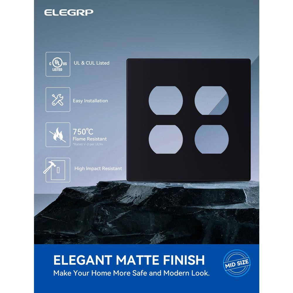 Black 4-Gang Duplex Outlet Plastic Wall Plate Set