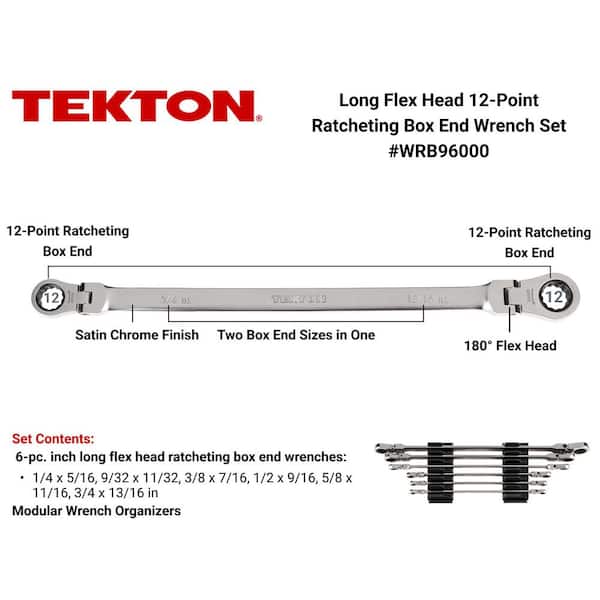 1/4 in. to 13/16 in. Long Flex Head 12-Point Ratcheting Box End Wrench Set with Modular Slotted Organizer (6-Piece)