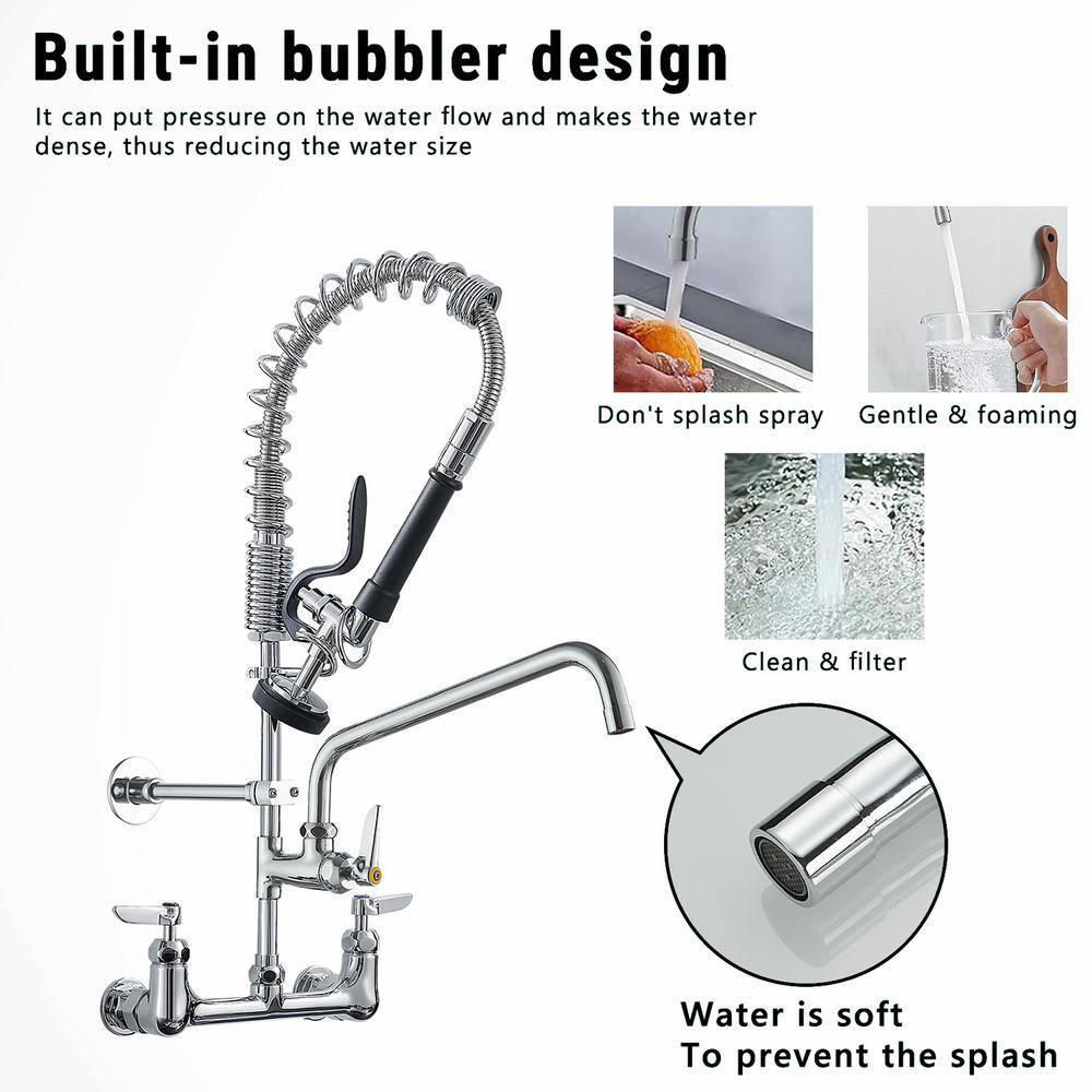 Commercial Triple Handle Wall Mount Stainless Steel Kitchen Faucet in Polished Chrome