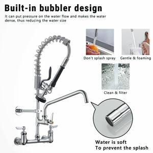 Commercial Triple handles Wall Mount Stainless Steel Brass Standard Kitchen Faucet in Chrome