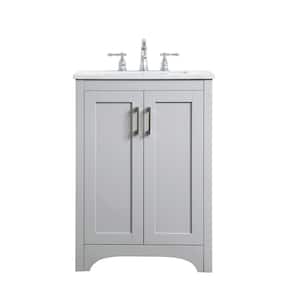 Timeless Home 24 in. W x 19 in. D x 34 in. H Single Bathroom Vanity in Grey with Calacatta Engineered Stone