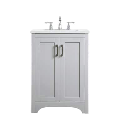 Timeless Home 24 in. W x 19 in. D x 34 in. H Single Bathroom Vanity in Grey with Calacatta Quartz