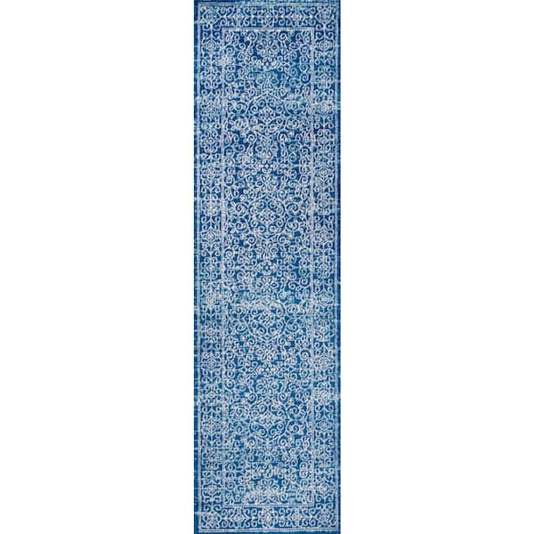 JONATHAN Y Azul Filigree Blue and White Blue 2 ft. x 8 ft. Runner Rug