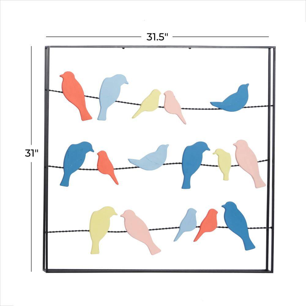 Multi-Colored Metal Bird Wall Decor with Black Frame