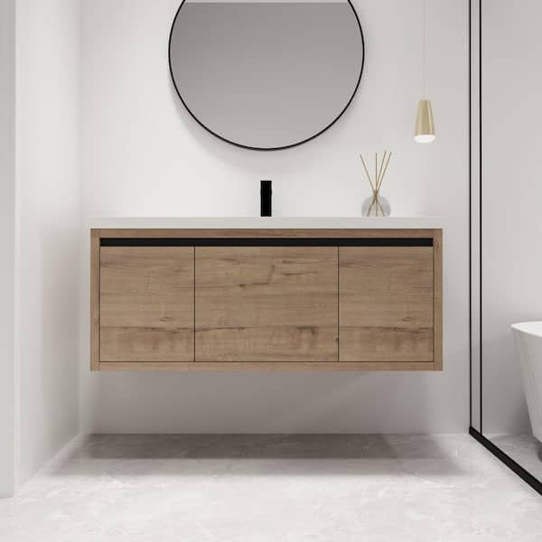 47.2 in. W x 18.1 in. D x 20.5 in. H Wall Mounted Bath Vanity in Beige with White Resin Vanity Top