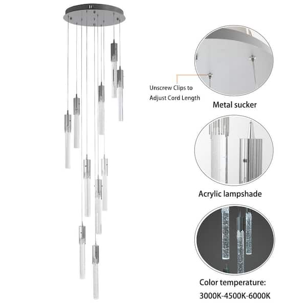 OUKANING 10-Light Integrated LED Silver Adjustable Long Attic