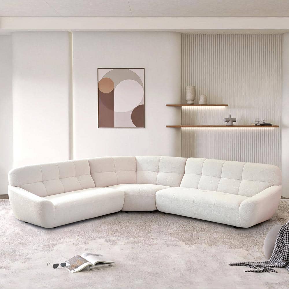 Magic Home 113 In. Large Lamb Fabric L-Shaped Sofa Modular Corner Sectional  Sofa With Tufted Seat Upholstered, Beige Mh-Sf-P80S-Gy - The Home Depot