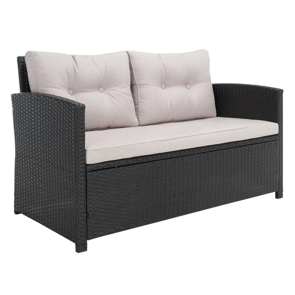 Vellor Black and Light Grey Wicker 4-Piece Patio Conversation Set