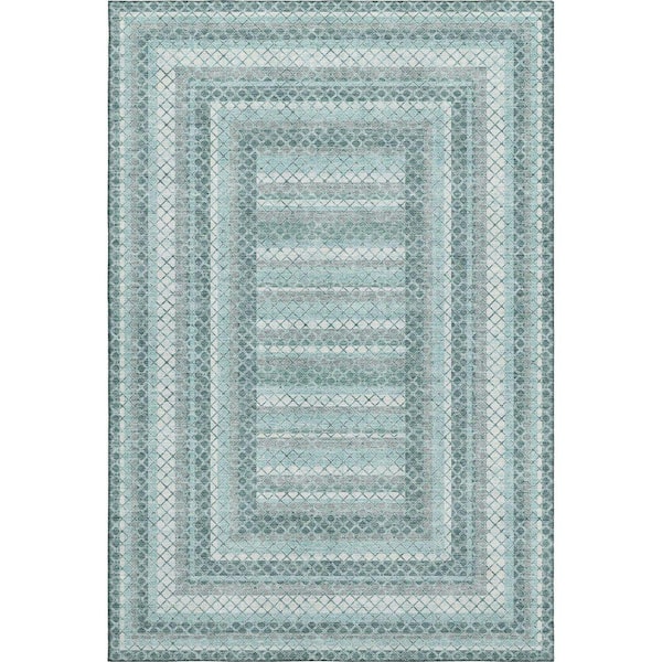 Mayfield Premium Machine Washable Abstract AMF2011 Teal 10 ft. x 14 ft. Area Rug