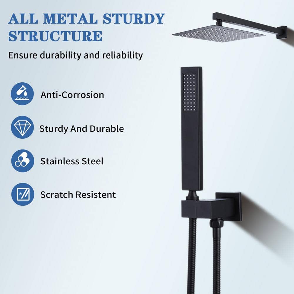 Matte Black Stainless Steel Rain Shower Faucet Set