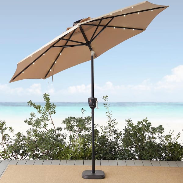 Bluetooth Speaker Solar Lighted Market Patio Umbrella Taupe Details about   9 Ft 