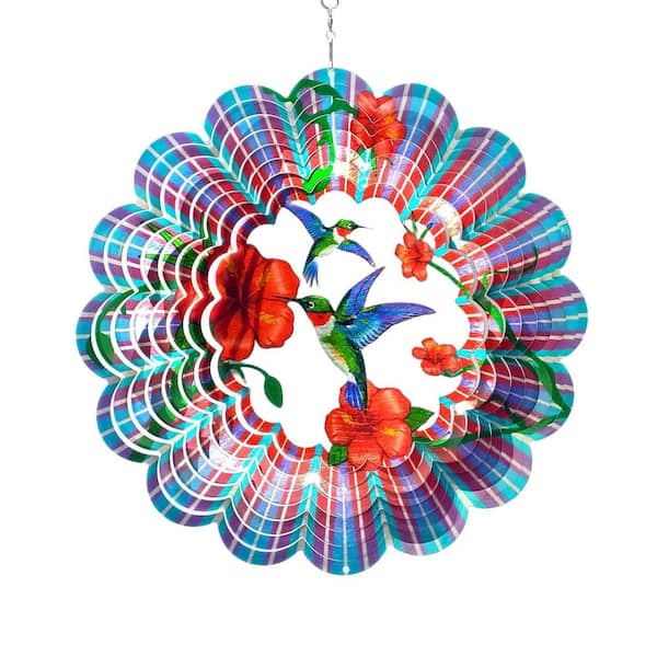 Hummingbird Wind Spinner, 12-Inch 3D Kinetic Metal Wind Spinners Dynamic Art Hanging Sculpture(1 Pack)