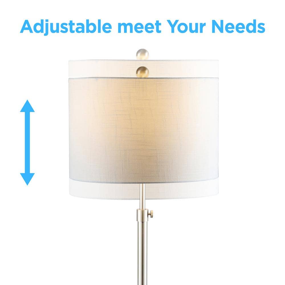 June 66" Chrome Arc Adjustable LED Floor Lamp with White Linen Shade