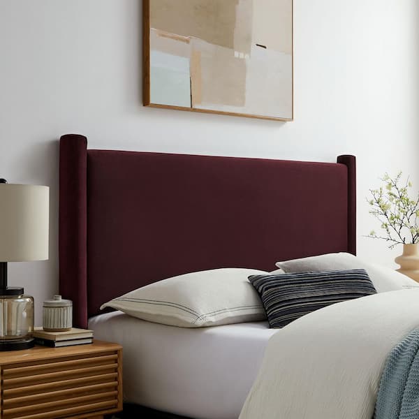 Rael Queen Upholstered Headboard with Pillars in Mulberry