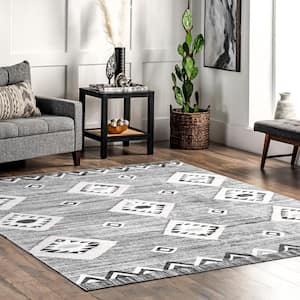 Arie Machine Washable Gray 5 ft. x 8 ft. Tribal Area Rug