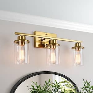 23.62 in. 3-Light Modern Gold Bathroom Vanity Light with Cylinder Glass Shade