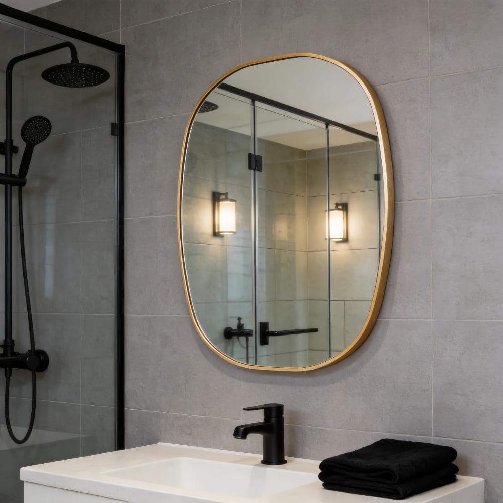 Gold 24 in. W x 32 in. H Metal Framed Oval Bathrrom Vanity Mirror price history on PriceWatchPro