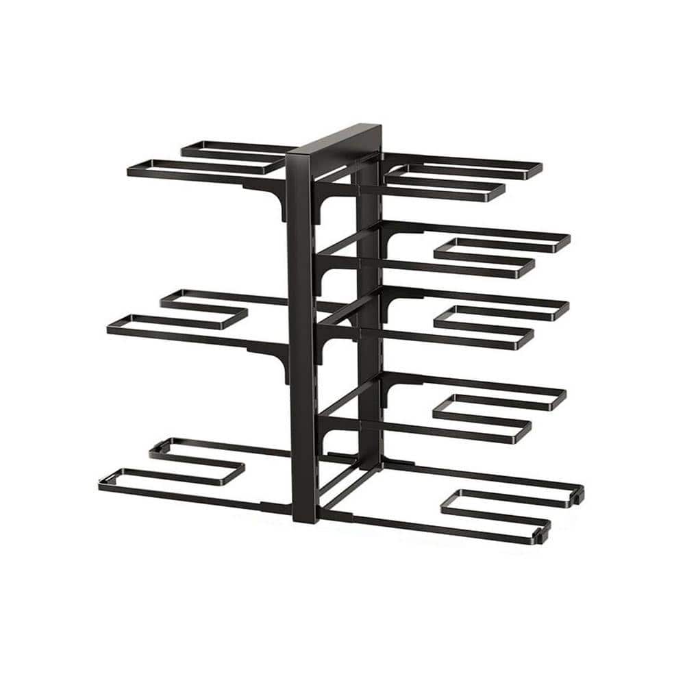 Black 8-Tier Heavy Duty Pots and Pans Organizer Rack Adjustable Under Cabinet for Dutch Oven Cast Iron Pan Dish Rack